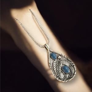 New Bold Teardrop Pendant Turquoise Blue Silver Feather Necklace Chain